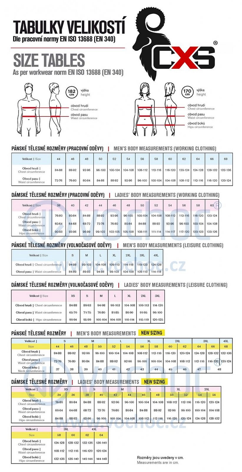Velikostní tabulka CXS